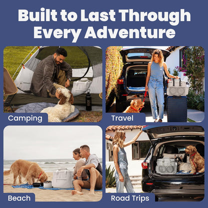 The Original Doggy Bag™ - Complete Dog Travel Bag for Supplies with 2 BPA-Free Travel Dog Bowls & 2 Pet Food Containers - Traveling Kit for Road Trips, Camping, Weekend Away or Doggy Gift: Beige