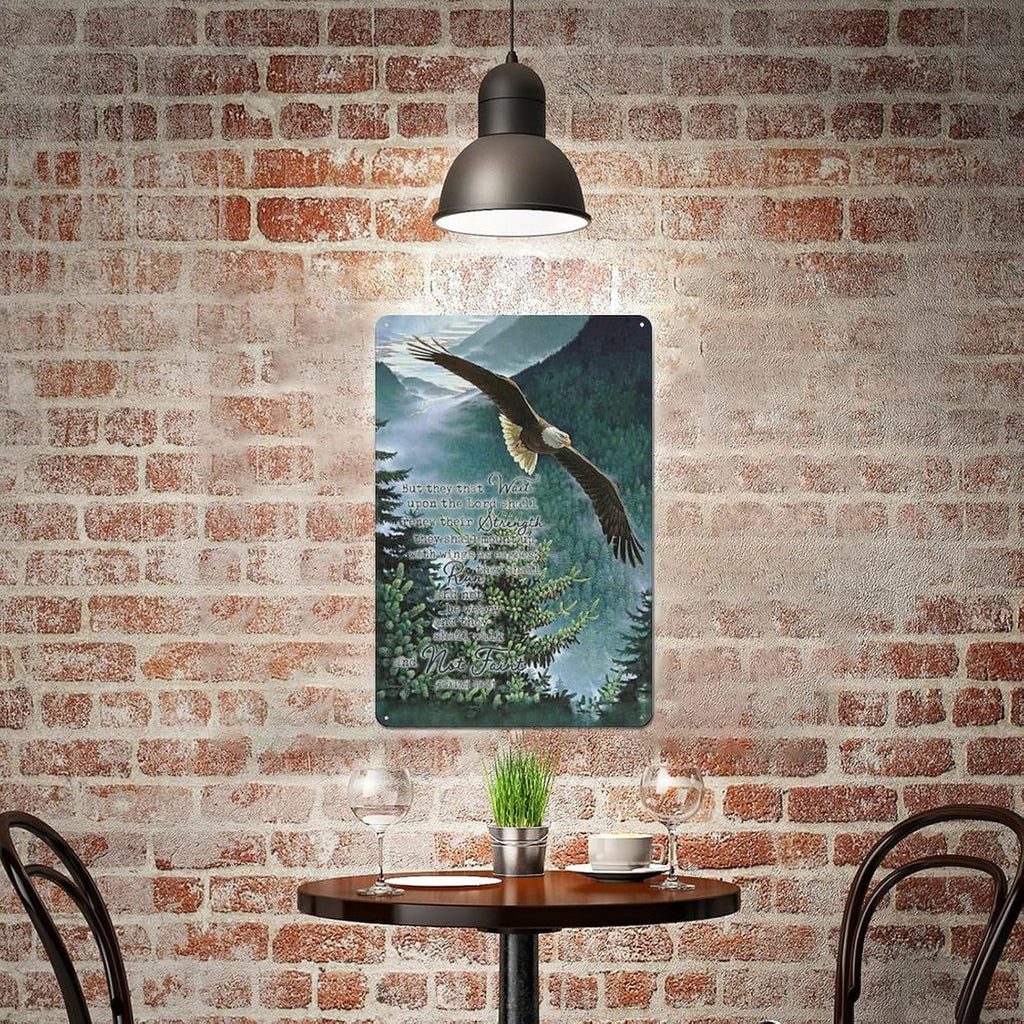 Rustic Metal Tin Sign Eagle Scripture Decor Wall Art Bible Verse Pictures Wall Decor Eagle Prints Painting Religious Eagle Decorations Artwork for Bedroom Living Room 8x12inch