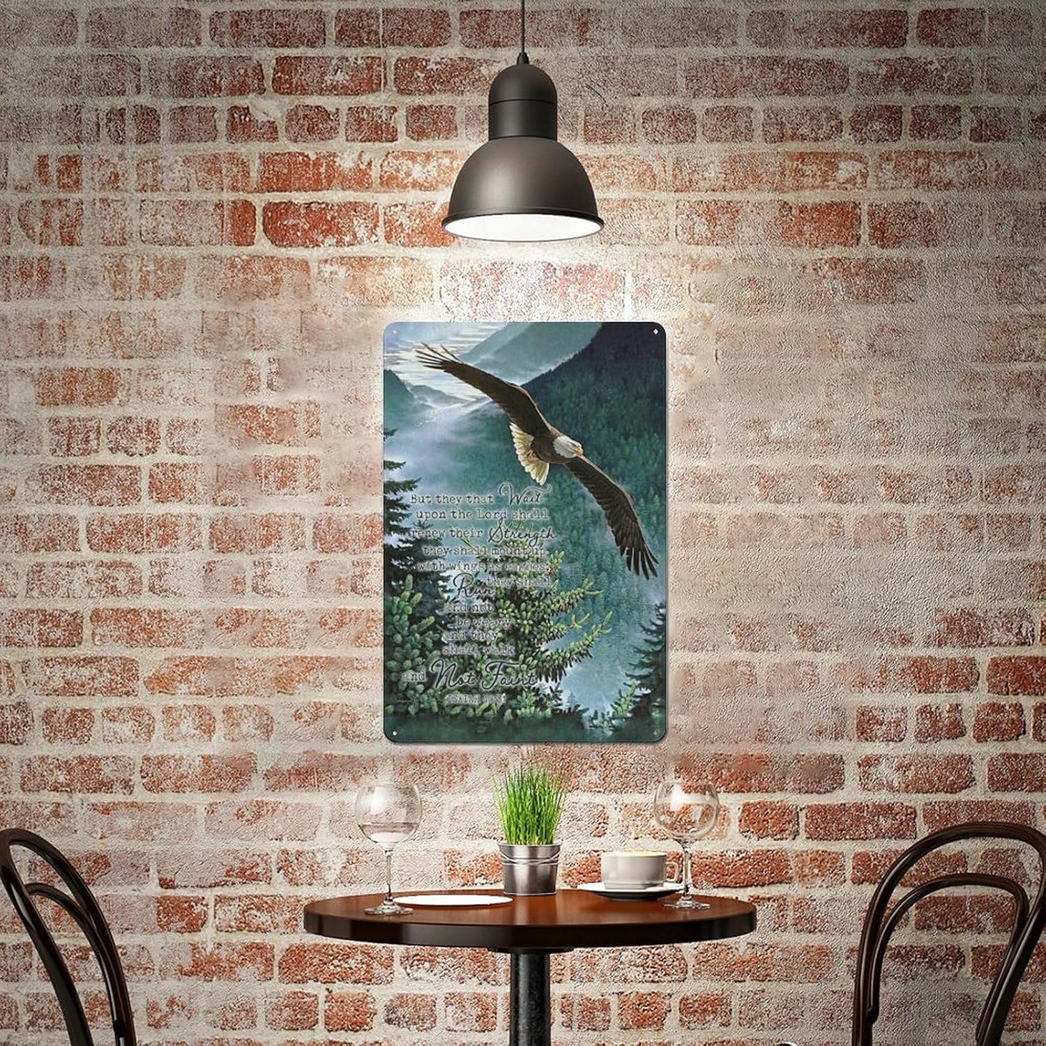 Rustic Metal Tin Sign Eagle Scripture Decor Wall Art Bible Verse Pictures Wall Decor Eagle Prints Painting Religious Eagle Decorations Artwork for Bedroom Living Room 8x12inch