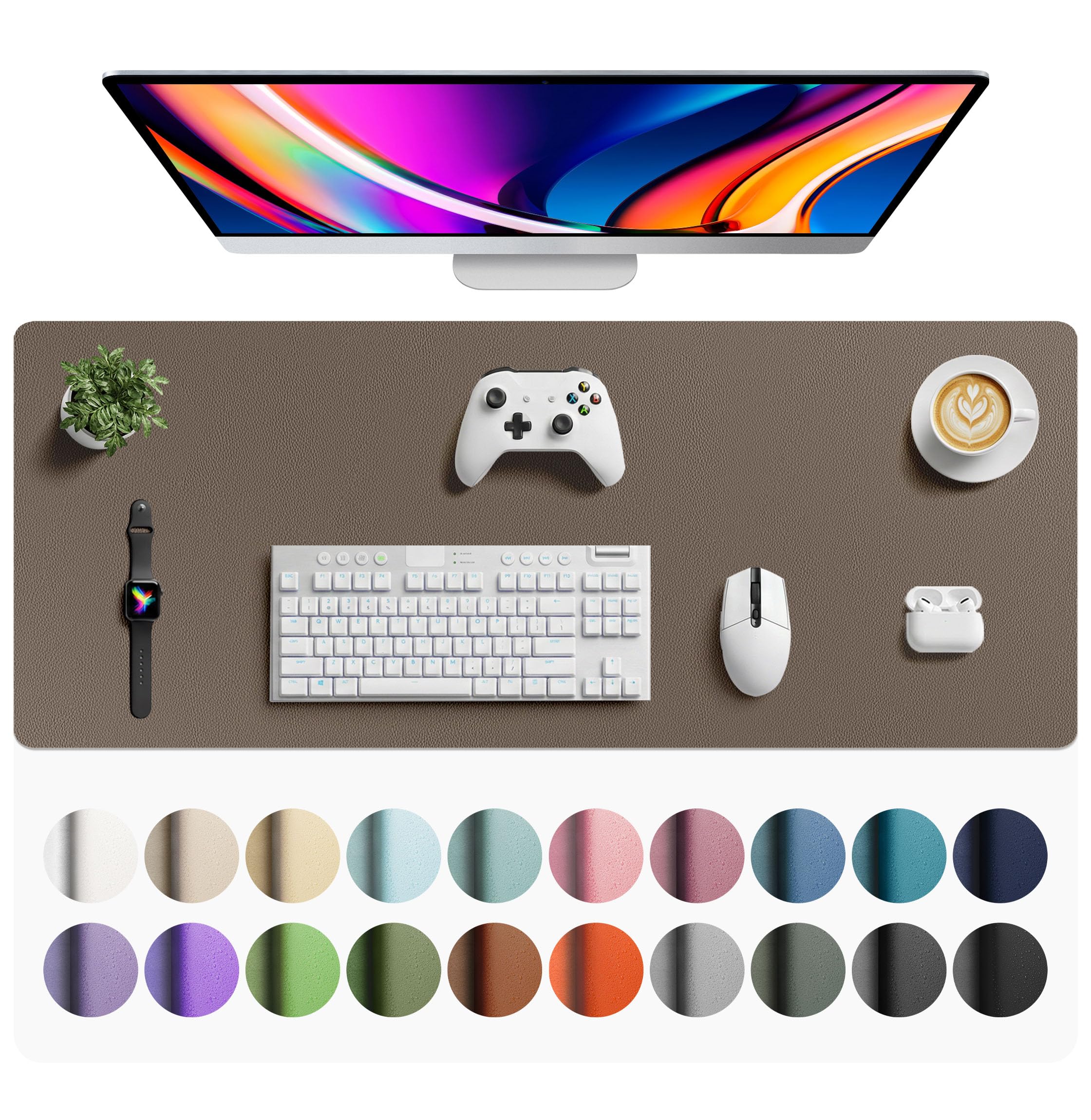 Aothia Non-Slip Waterproof PU Leather Desk Pad Protector for Mouse, Writing Desk, Office, Home, Laptop Blotter, 23.6" x 13.7", Black