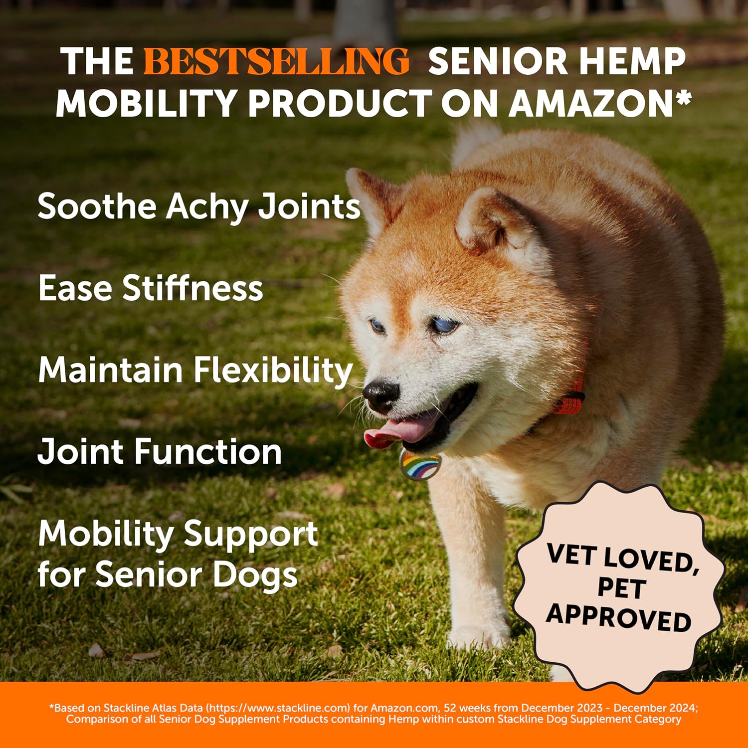 Senior Hemp Hip and Joint Supplement for Dogs - Glucosamine Chondroitin, MSM & Green Lipped Mussel - Relief for Joint Stiffness, Advanced Strength Mobility Support Senior Dogs (Peanut Butter, 90 Ct)