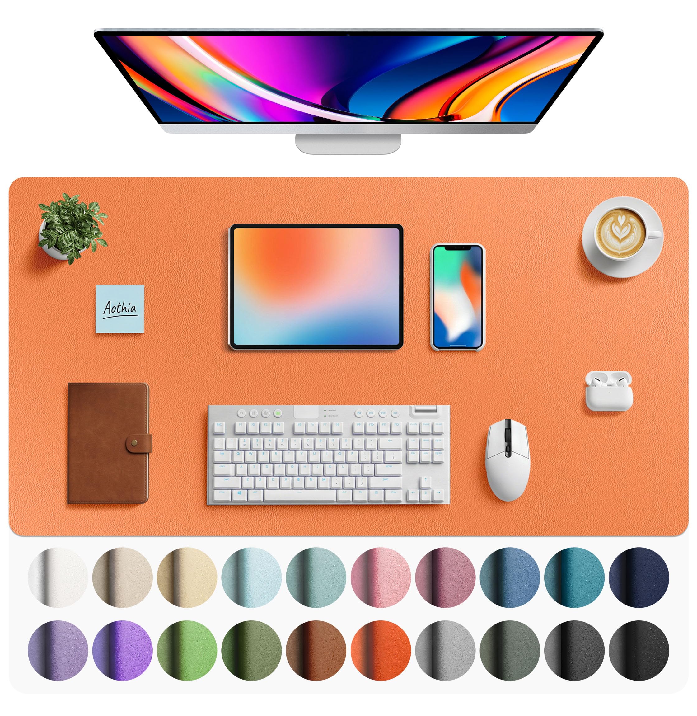Aothia Non-Slip Waterproof PU Leather Desk Pad Protector for Mouse, Writing Desk, Office, Home, Laptop Blotter, 23.6" x 13.7", Black