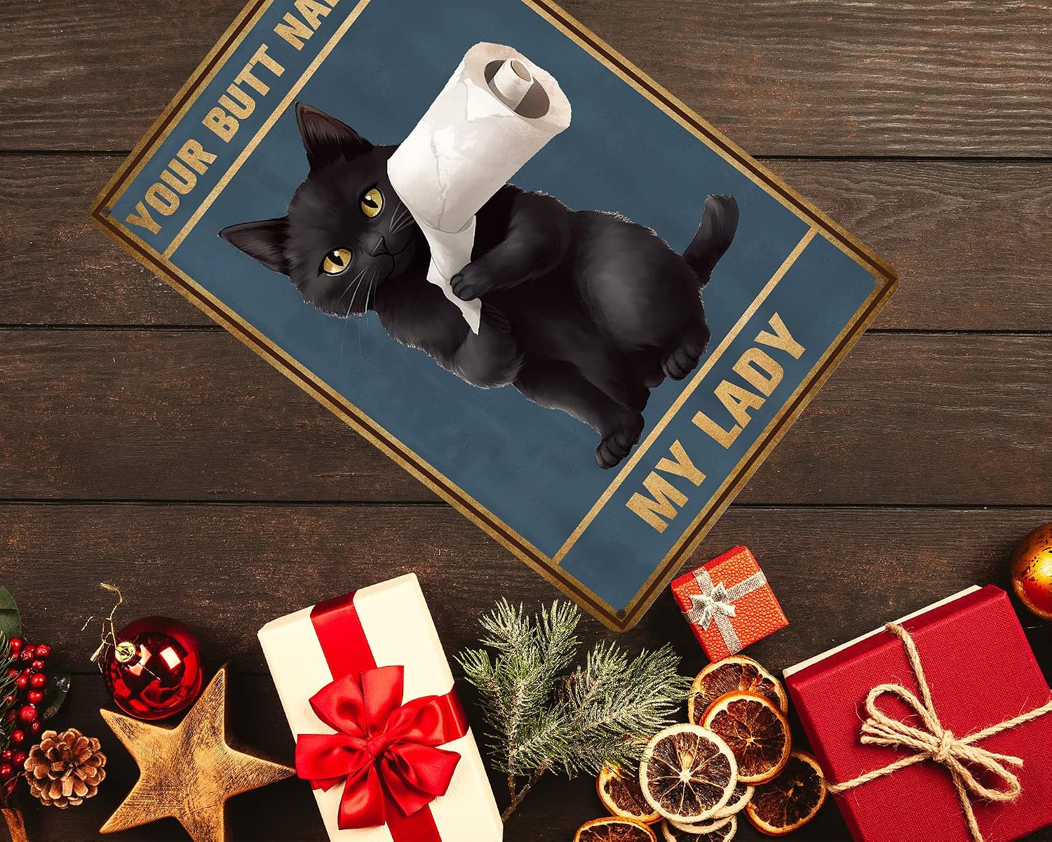 HYBLOM Funny Bathroom Artwork for Wall Art Decor Your Butt Napkins My Lady Black Cat Metal Tin Sign 12x8 Inches