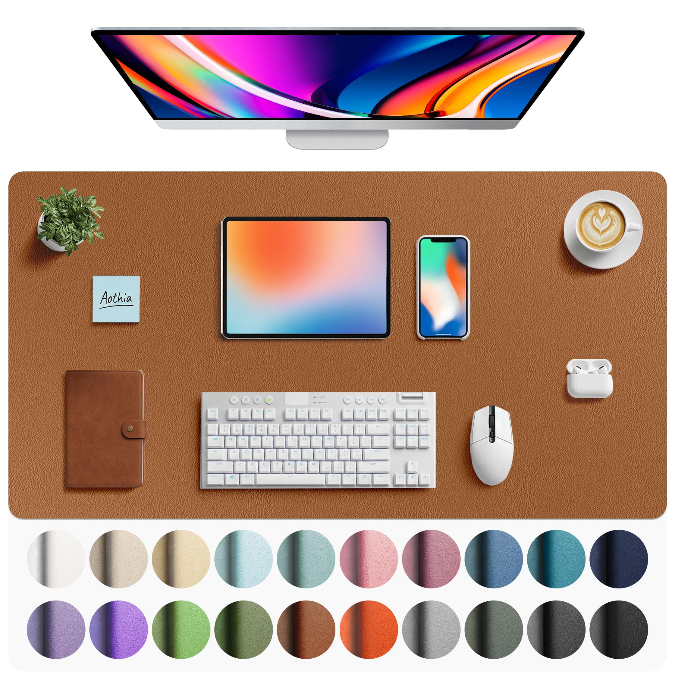 Aothia Non-Slip Waterproof PU Leather Desk Pad Protector for Mouse, Writing Desk, Office, Home, Laptop Blotter, 23.6" x 13.7", Black