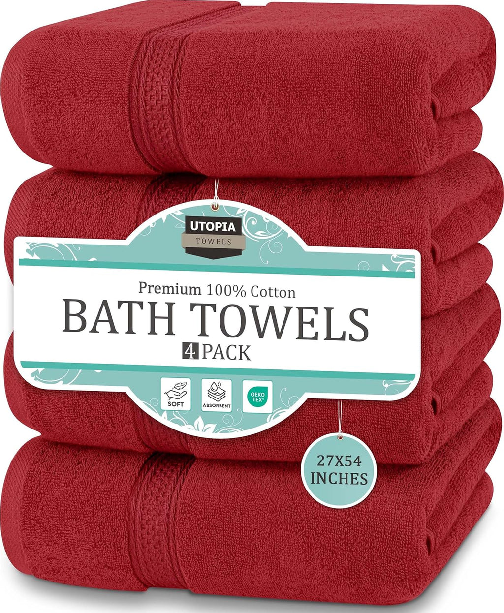 Utopia Towels 4 Pack Premium Bath Towels Set, 27 by 54 Inches, 100% Ring Spun Cotton 600GSM, Lightweight and Highly Absorbent Quick Drying Towels, Perfect for Daily Use, Dark Brown