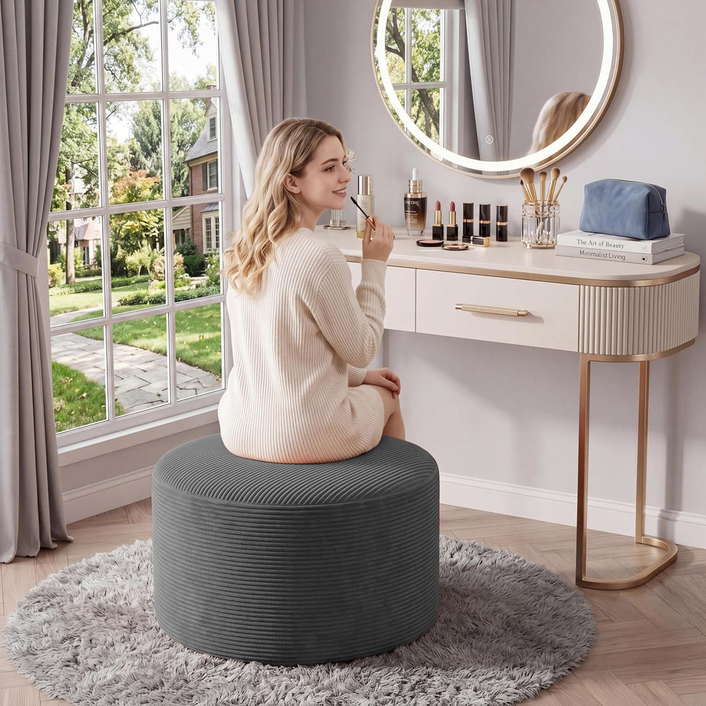 BSHOMGI Round Boneless Ottoman Oversized Ottomans for Living Room, Cloud Rectangle Pouf Coffee Table, Poofy Corduroy Foot Stoolsfor Living Room, Bedroom or Office