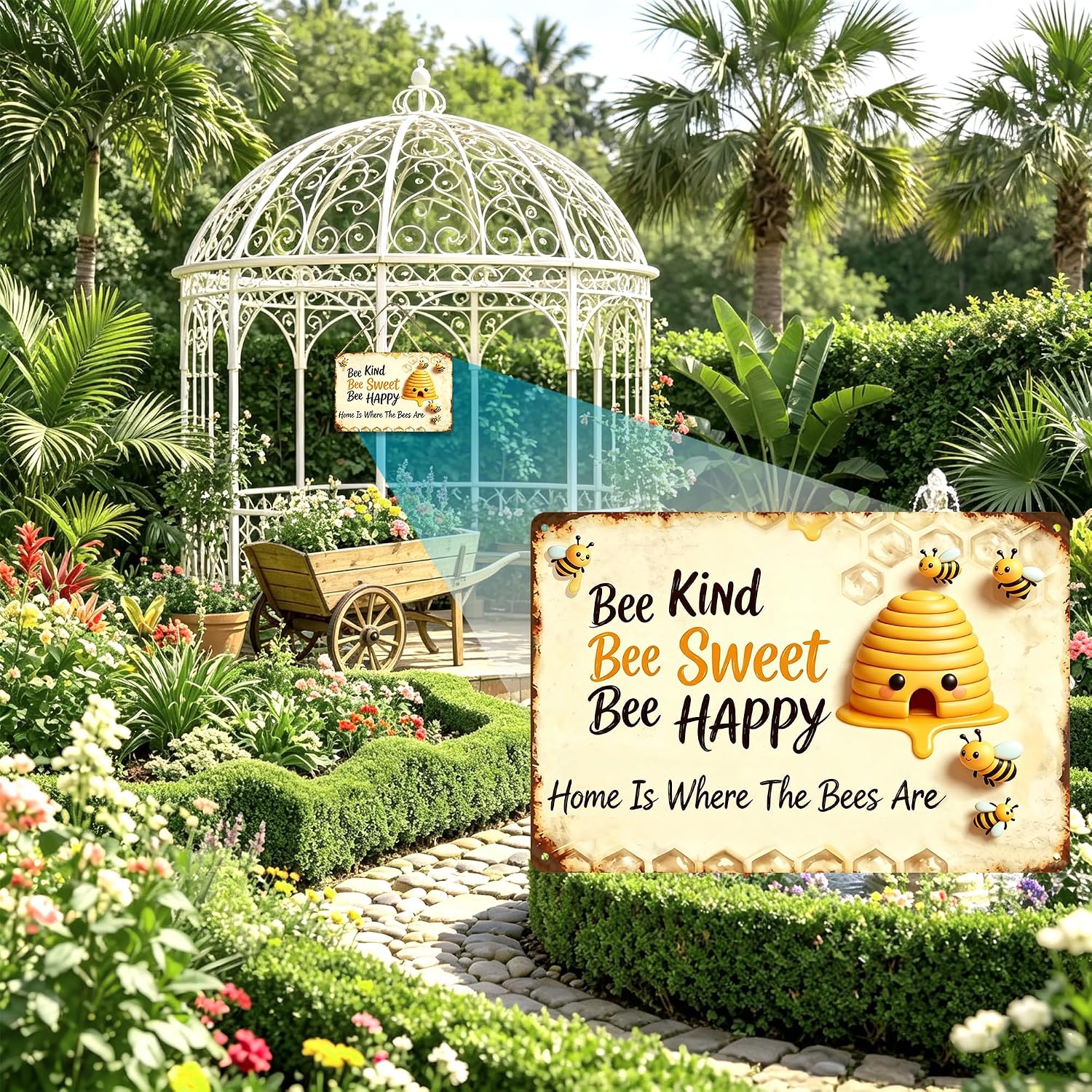 Bee Hive Aluminum Tin Sign, Inspirational Quote Wall Art, Rustic Farmhouse Decor for Home Kitchen Garden Porch, Waterproof Indoor Outdoor Plaque 12x8Inch