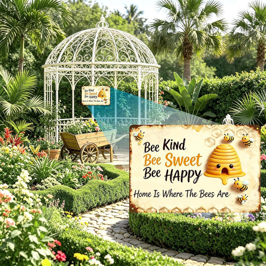Bee Hive Aluminum Tin Sign, Inspirational Quote Wall Art, Rustic Farmhouse Decor for Home Kitchen Garden Porch, Waterproof Indoor Outdoor Plaque 12x8Inch