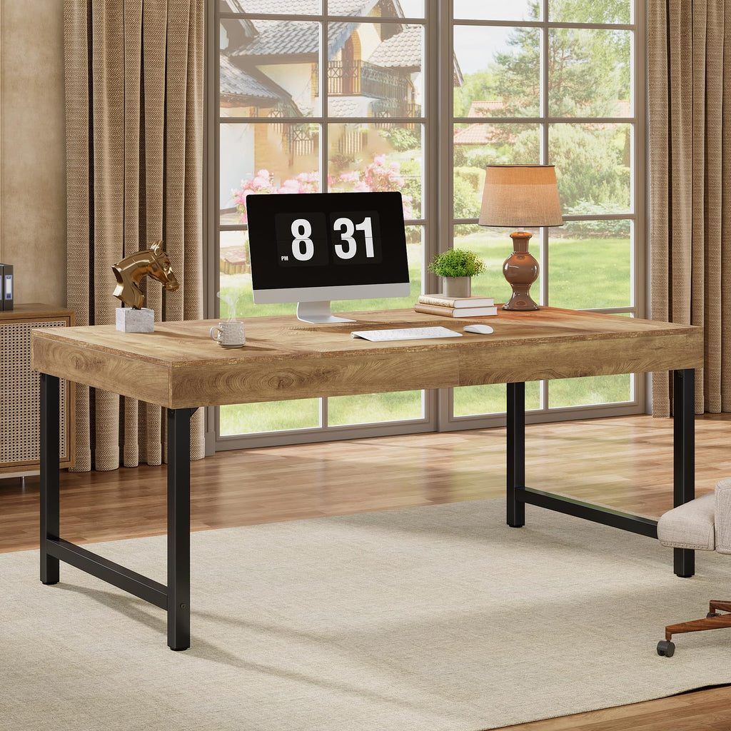 Tribesigns 55" Industrial Executive Desk for Home Office, Rustic Simple Computer Laptop Desk with Strong Metal Legs, Study Writing Table Business Workstation, Small Conference Table Black