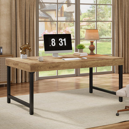 Tribesigns 55" Industrial Executive Desk for Home Office, Rustic Simple Computer Laptop Desk with Strong Metal Legs, Study Writing Table Business Workstation, Small Conference Table Black