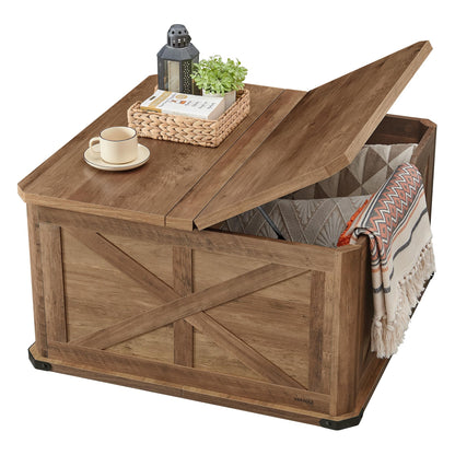 VASAGLE LIRY Collection - Farmhouse Coffee Table with Storage, Square Coffee Table for Living Room, Center Table with Flip-Top Lids, Honey Brown and Rustic White ULCT232W73