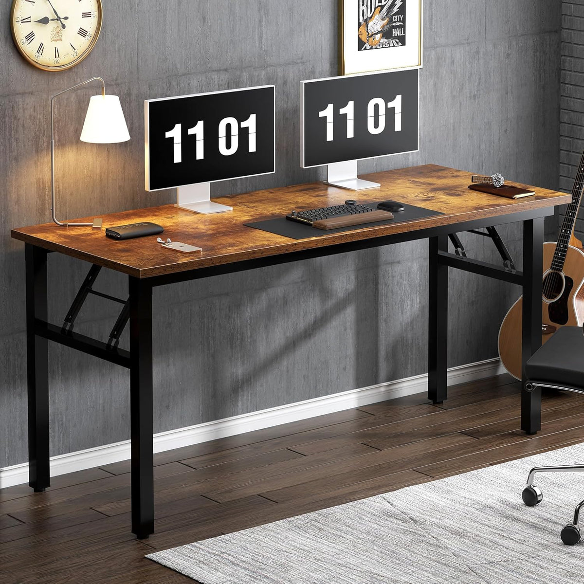 Need Folding Desk, 54 inch Large Computer Desk for Home Office, No Install Needed Study Student Writing Table Desk Workstation, Rustic Brown