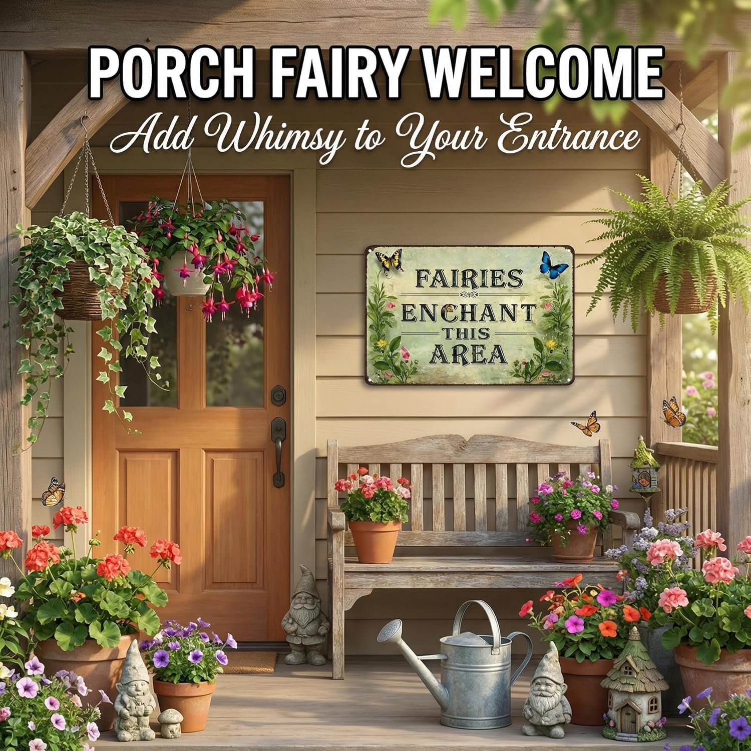 Crazysign Gardening Gifts Fairy Enchanted This Area Vintage Tin Sign Magic Whimsical Wall Art for Garden Porch Patio Greenhouse Yard Decor 8x12 inch (26046)