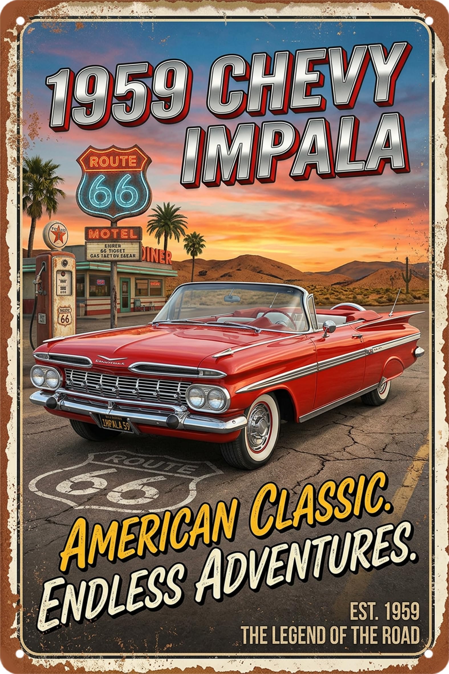 Vintage Car Sign Retro Sports Car Metal Tin Signs, Tin Sign Car for Garage Decor, Classic Car Decor Early American Metal Garage Sign for Man Cave, 8x12 Inch (REO model 10-S)