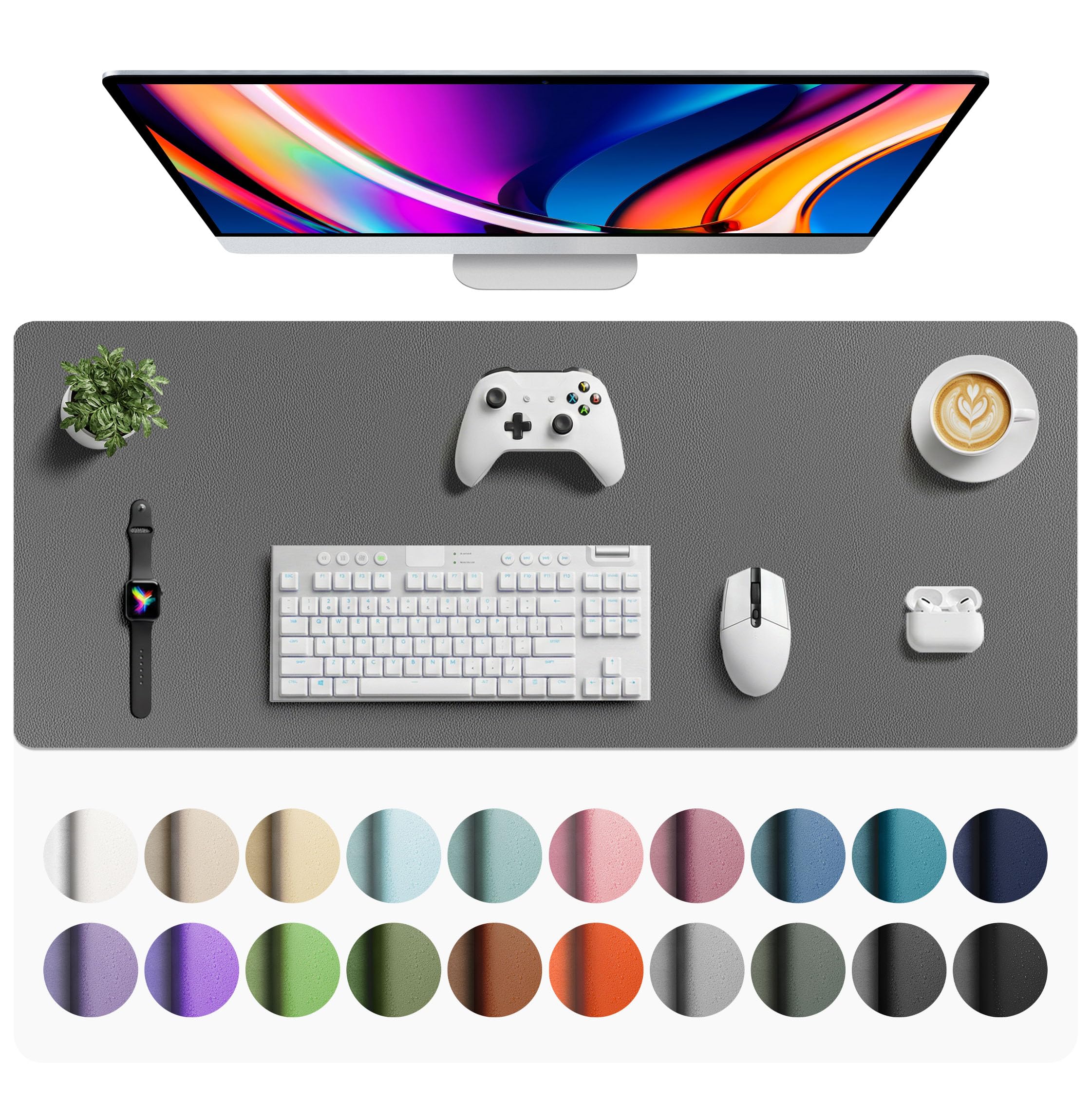 Aothia Non-Slip Waterproof PU Leather Desk Pad Protector for Mouse, Writing Desk, Office, Home, Laptop Blotter, 23.6" x 13.7", Black
