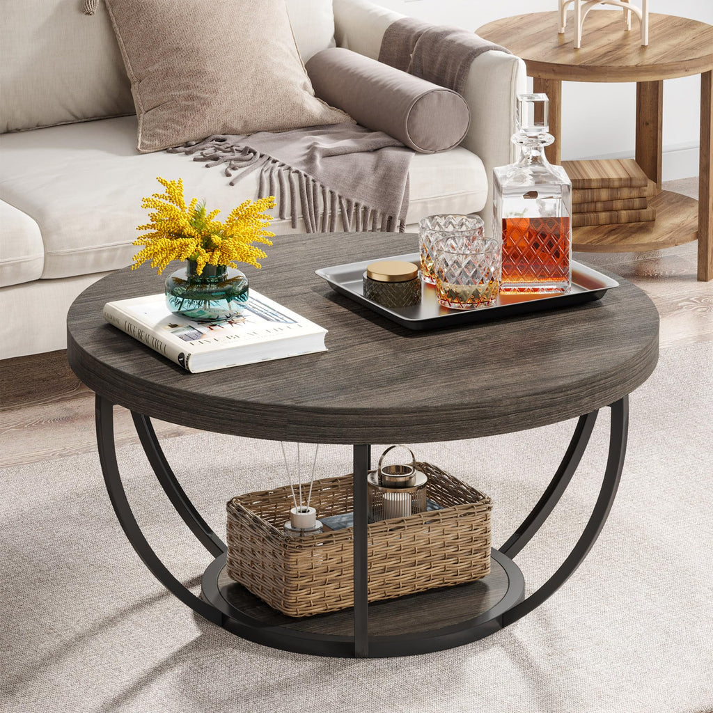 Tribesigns Modern Round Coffee Table, 2 Tier Coffee Table with Faux White Marble and Golden Metal Legs, Circle Center Table Tea Table Accent Furniture for Living Room, White and Gold