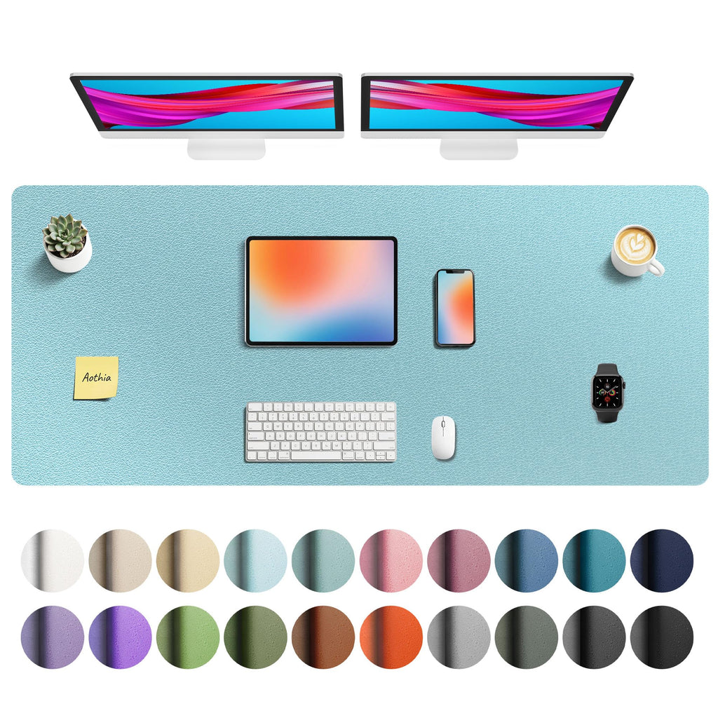 Aothia Non-Slip Waterproof PU Leather Desk Pad Protector for Mouse, Writing Desk, Office, Home, Laptop Blotter, 23.6" x 13.7", Black