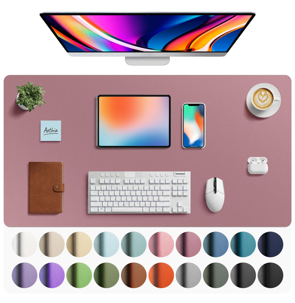 Aothia Non-Slip Waterproof PU Leather Desk Pad Protector for Mouse, Writing Desk, Office, Home, Laptop Blotter, 23.6" x 13.7", Black