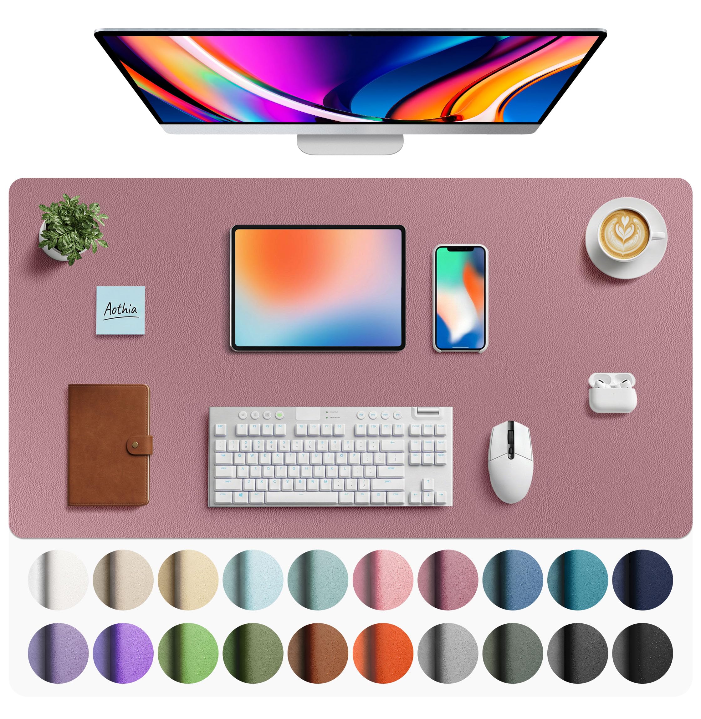 Aothia Non-Slip Waterproof PU Leather Desk Pad Protector for Mouse, Writing Desk, Office, Home, Laptop Blotter, 23.6" x 13.7", Black