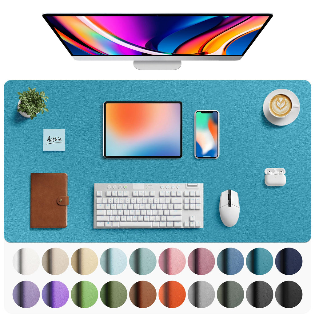Aothia Non-Slip Waterproof PU Leather Desk Pad Protector for Mouse, Writing Desk, Office, Home, Laptop Blotter, 23.6" x 13.7", Black
