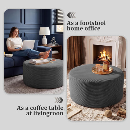 BSHOMGI Round Boneless Ottoman Oversized Ottomans for Living Room, Cloud Rectangle Pouf Coffee Table, Poofy Corduroy Foot Stoolsfor Living Room, Bedroom or Office
