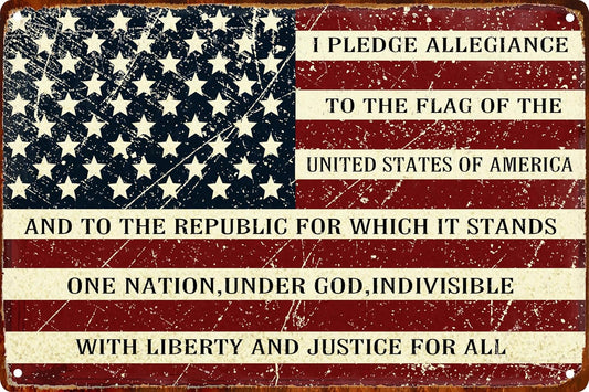 Retro Metal Sign Vintage Tin Sign I Pledge Allegiance to The Flag of The United States of America Sign for Plaque Poster Cafe Bar Wall Art Sign Gift 8 X 12 in