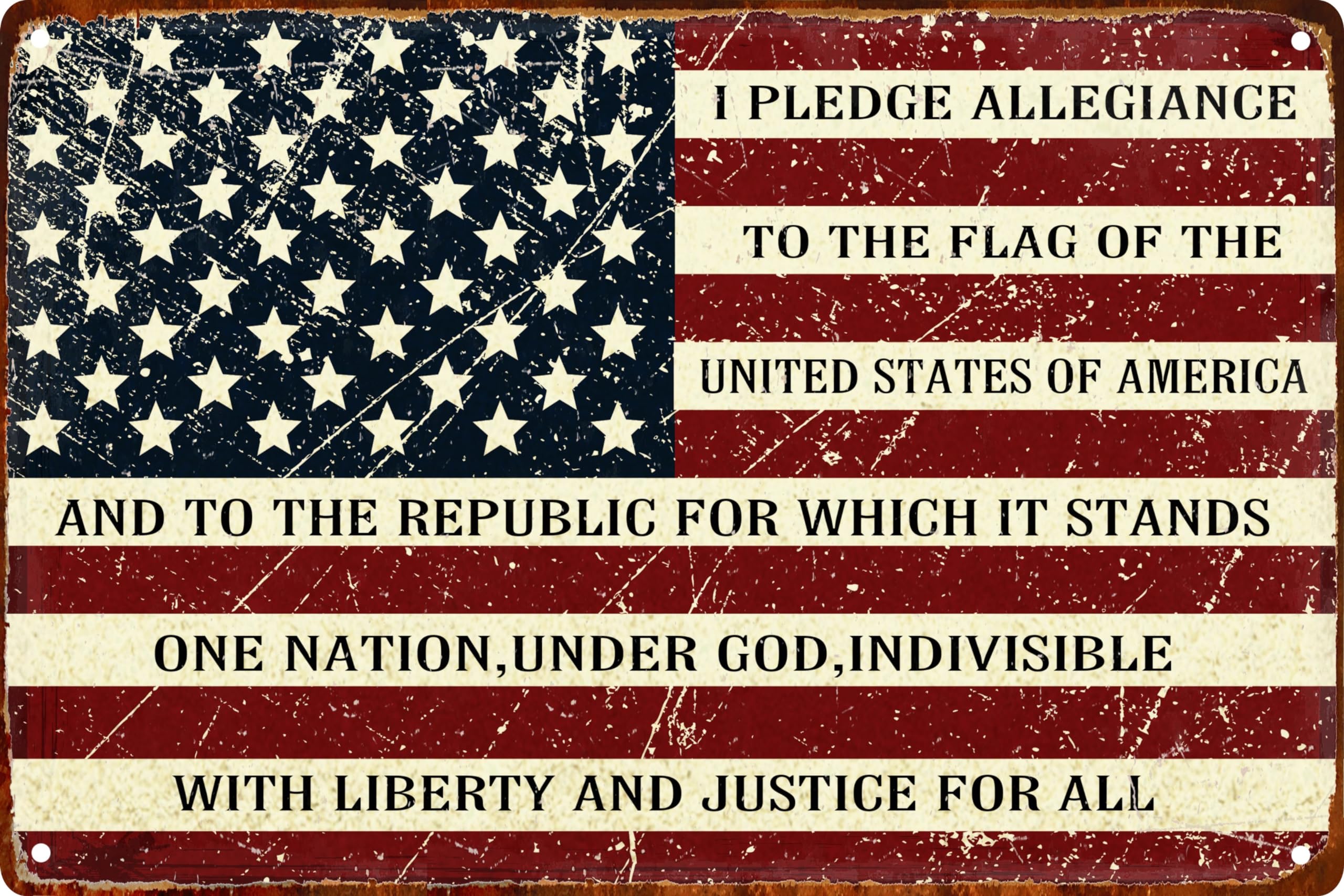 Retro Metal Sign Vintage Tin Sign I Pledge Allegiance to The Flag of The United States of America Sign for Plaque Poster Cafe Bar Wall Art Sign Gift 8 X 12 in
