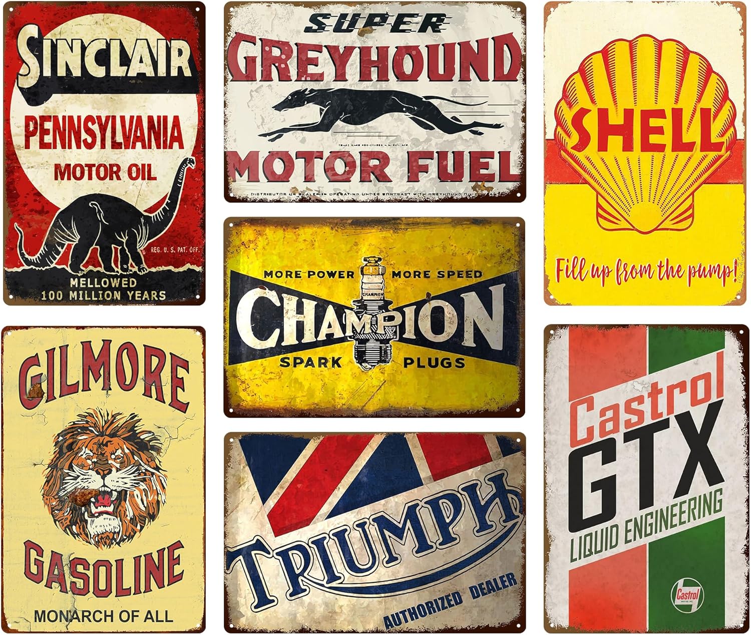 Vintage Metal Tin Garage Signs for Men,Gas Oil Car Metal Signs for Garage Man Cave Bar,Classic Tin Sign for Garage Decor 8 x 12 Inch（7pcs）