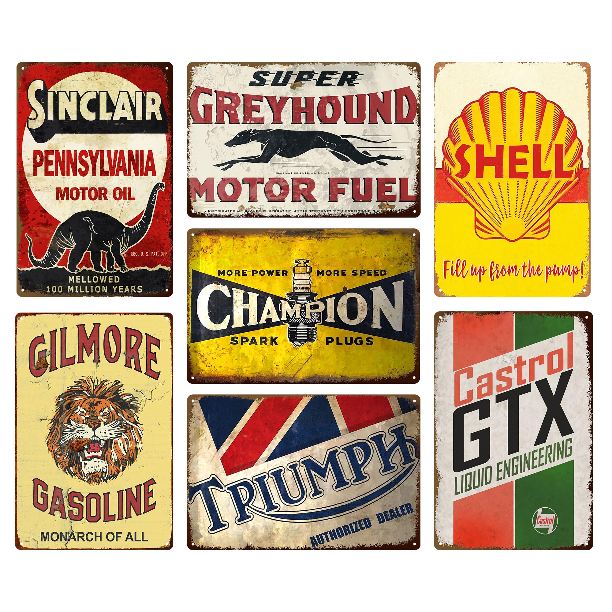 Vintage Metal Tin Garage Signs for Men,Gas Oil Car Metal Signs for Garage Man Cave Bar,Classic Tin Sign for Garage Decor 8 x 12 Inch（7pcs）