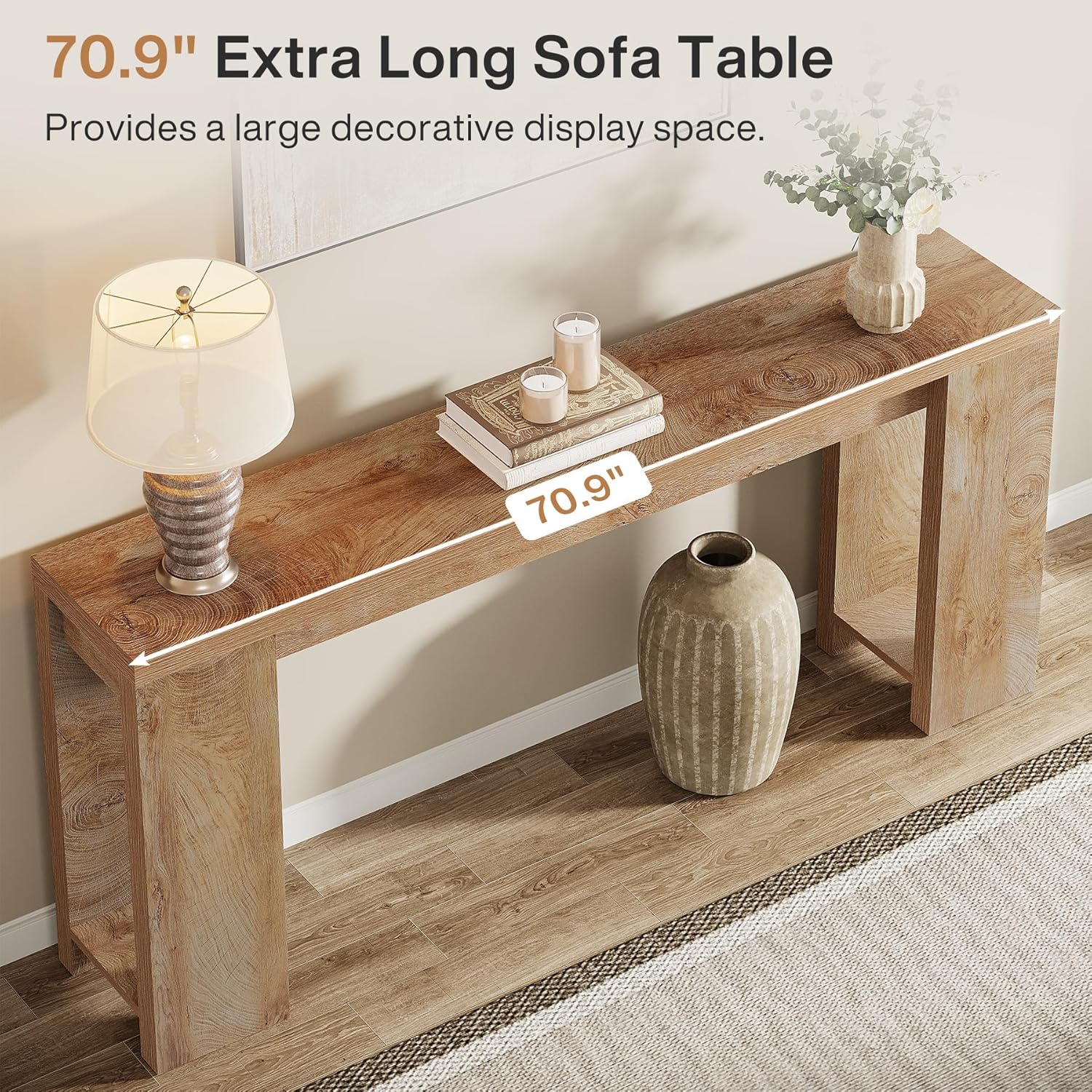 Tribesigns 70.9-Inch Extra Long Console Table, Farmhouse Wood Sofa Table Behind Couch, Narrow Entryway Accent Table for Living Room, Hallway, Entrance, Foyer, Light Oak Brown