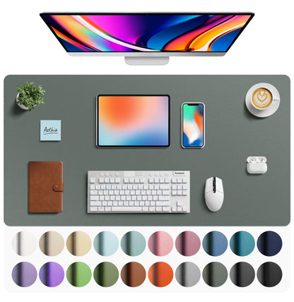 Aothia Non-Slip Waterproof PU Leather Desk Pad Protector for Mouse, Writing Desk, Office, Home, Laptop Blotter, 23.6" x 13.7", Black