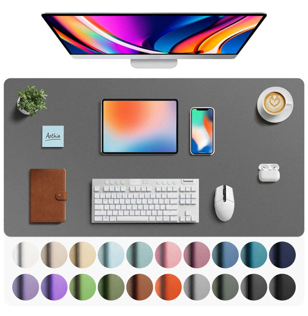 Aothia Non-Slip Waterproof PU Leather Desk Pad Protector for Mouse, Writing Desk, Office, Home, Laptop Blotter, 23.6" x 13.7", Black