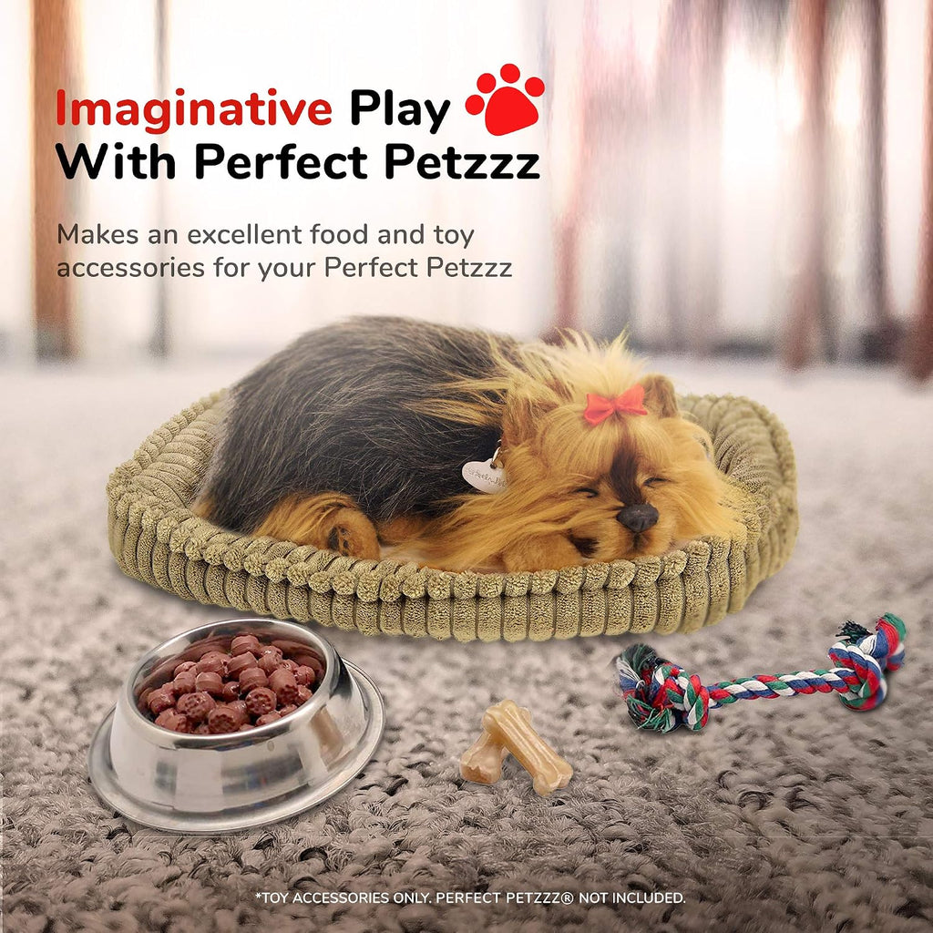 Silver Bowl with Simulated Pet Food, Colorful Chew Toy for Lifelike Stuffed Interactive Pet, Dog Bones for Breathing Pets – Perfect Petzzz