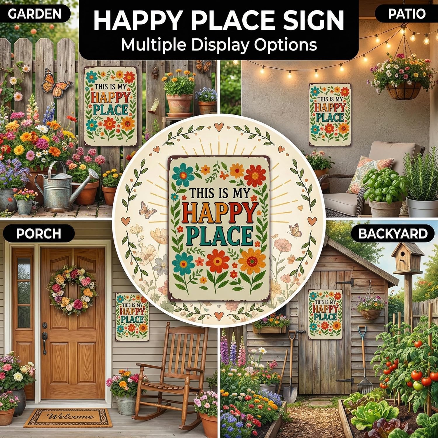 Funnysign Garden Gifts This Is My Happy Place Vintage Tin Sign for Home Garden Greenhouse Patio Yard Decor 8 X 12 Inch(3981)