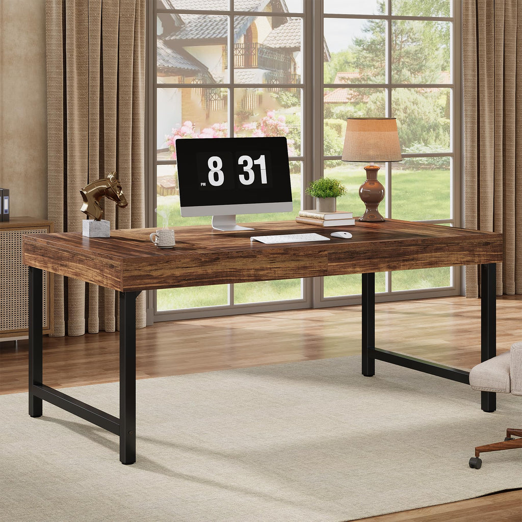 Tribesigns 55" Industrial Executive Desk for Home Office, Rustic Simple Computer Laptop Desk with Strong Metal Legs, Study Writing Table Business Workstation, Small Conference Table Black