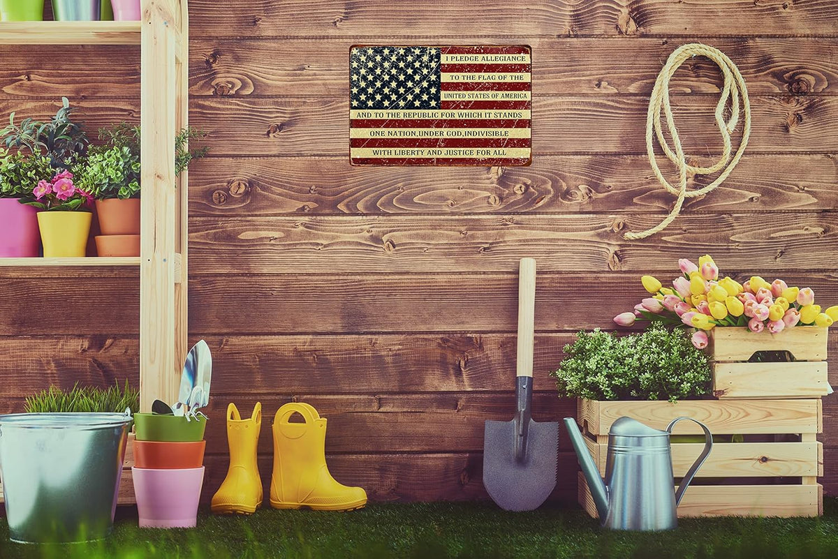 Retro Metal Sign Vintage Tin Sign I Pledge Allegiance to The Flag of The United States of America Sign for Plaque Poster Cafe Bar Wall Art Sign Gift 8 X 12 in