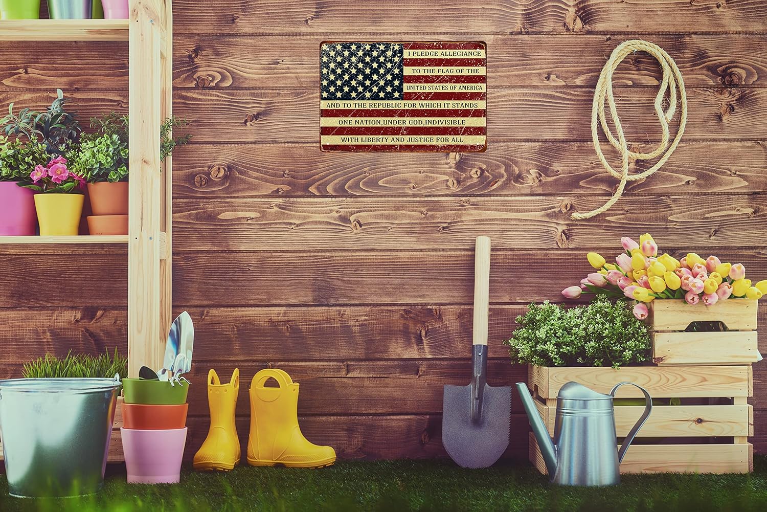Retro Metal Sign Vintage Tin Sign I Pledge Allegiance to The Flag of The United States of America Sign for Plaque Poster Cafe Bar Wall Art Sign Gift 8 X 12 in