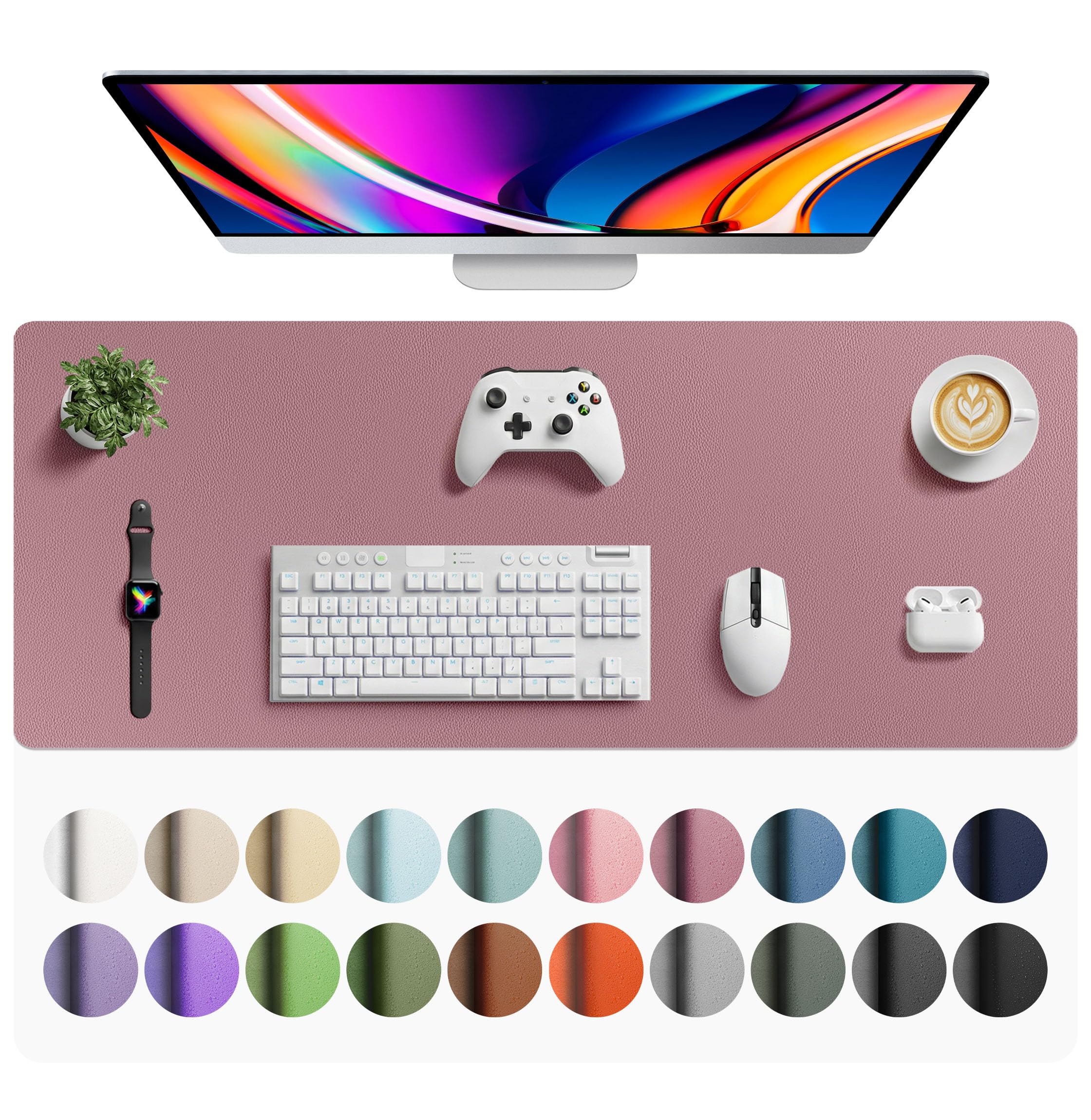 Aothia Non-Slip Waterproof PU Leather Desk Pad Protector for Mouse, Writing Desk, Office, Home, Laptop Blotter, 23.6" x 13.7", Black