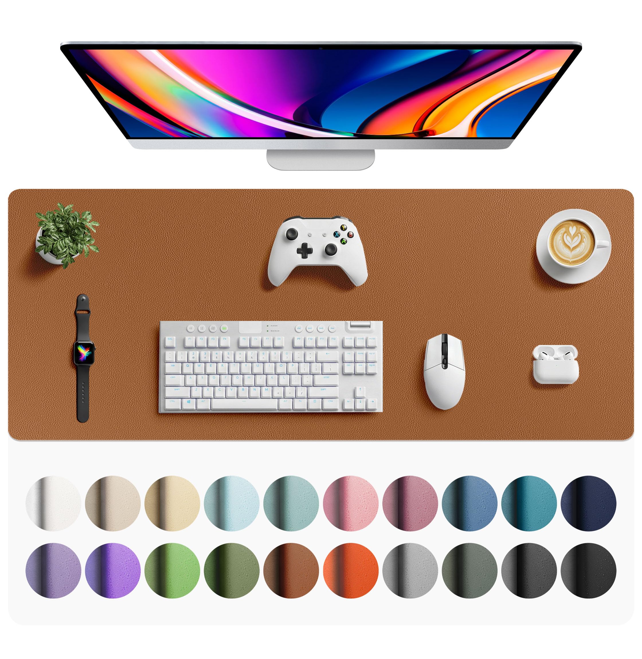 Aothia Non-Slip Waterproof PU Leather Desk Pad Protector for Mouse, Writing Desk, Office, Home, Laptop Blotter, 23.6" x 13.7", Black