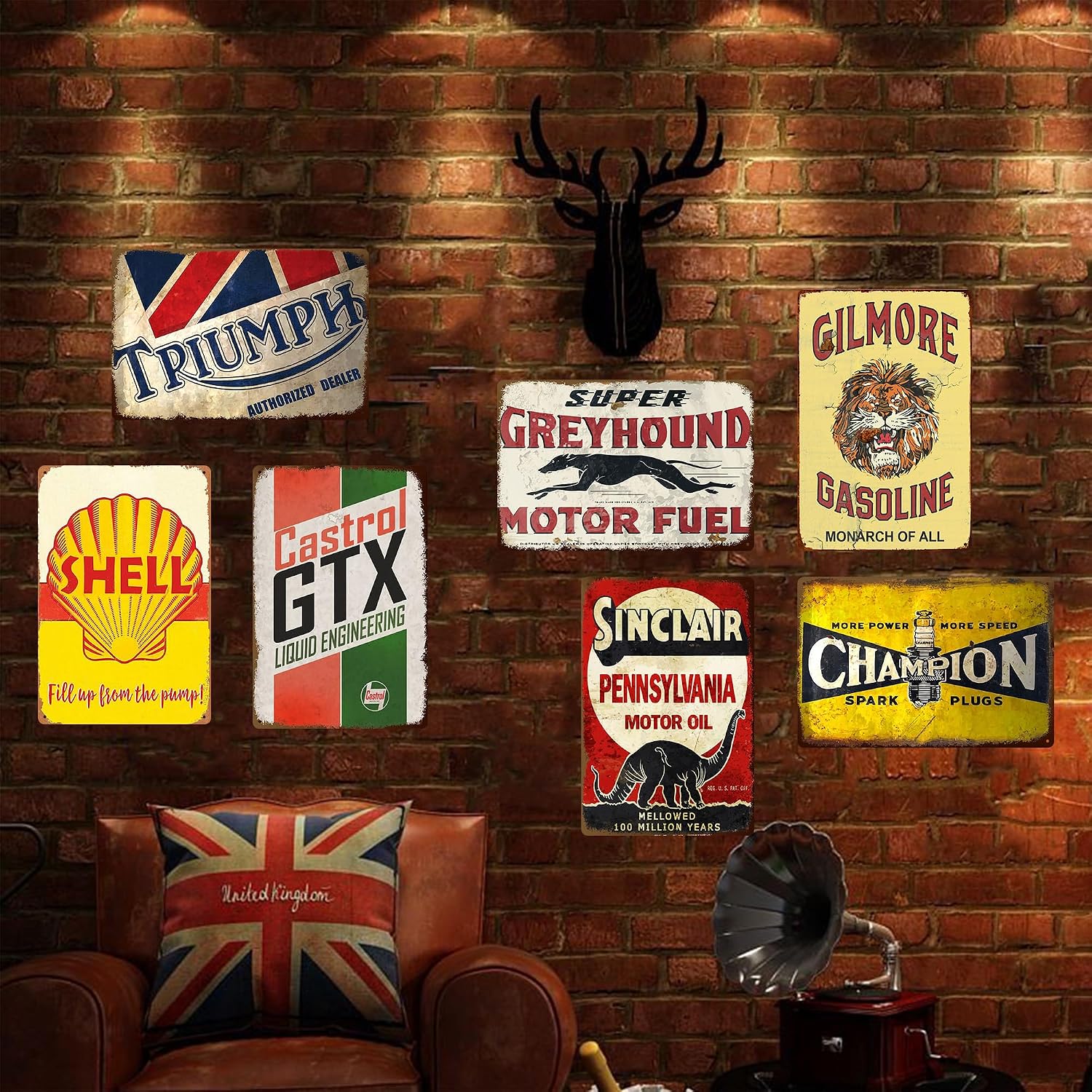 Vintage Metal Tin Garage Signs for Men,Gas Oil Car Metal Signs for Garage Man Cave Bar,Classic Tin Sign for Garage Decor 8 x 12 Inch（7pcs）