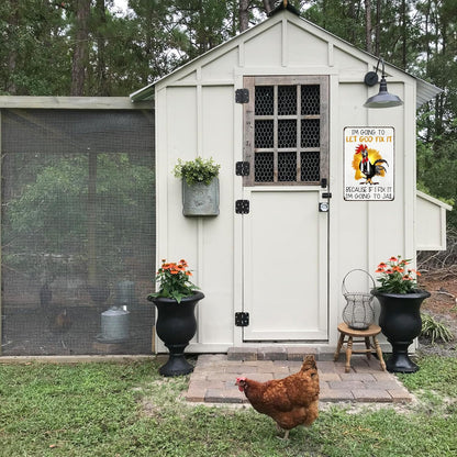 Smilelife Funny Chicken Gifts I'm Going To Let God Fix It Tin Sign for Home Farm Chicken Coop Farmhouse Kitchen Garden Decor 8 X 12 Inch (3520)